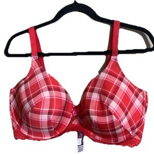 2/$24 Adore Me Bra Kati Sz Various Red Plaid Lace/Bow Detail Underwire Feminine